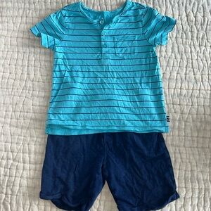 Splendid turquoise/navy striped T-shirt set with terry shorts | 4-5